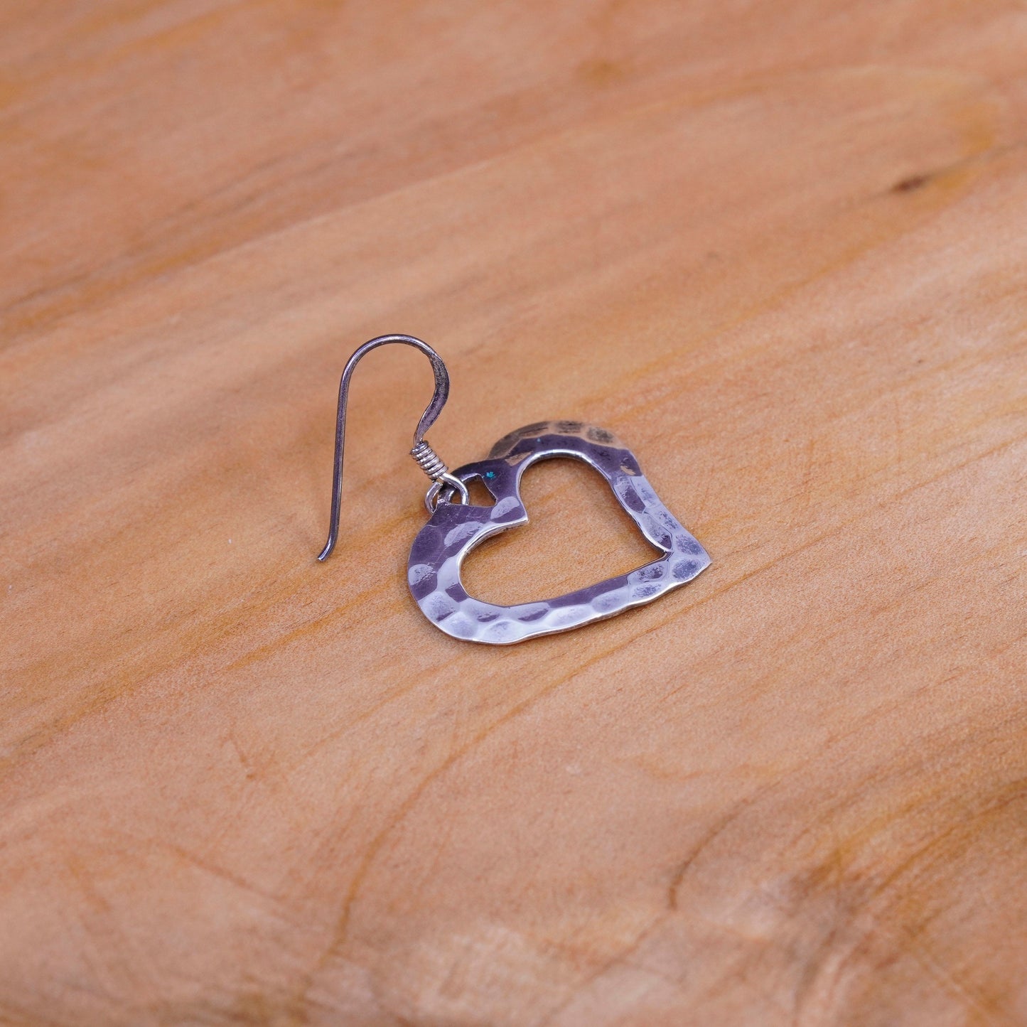 Vintage Sterling silver handmade earrings, 925 hammered heart drops