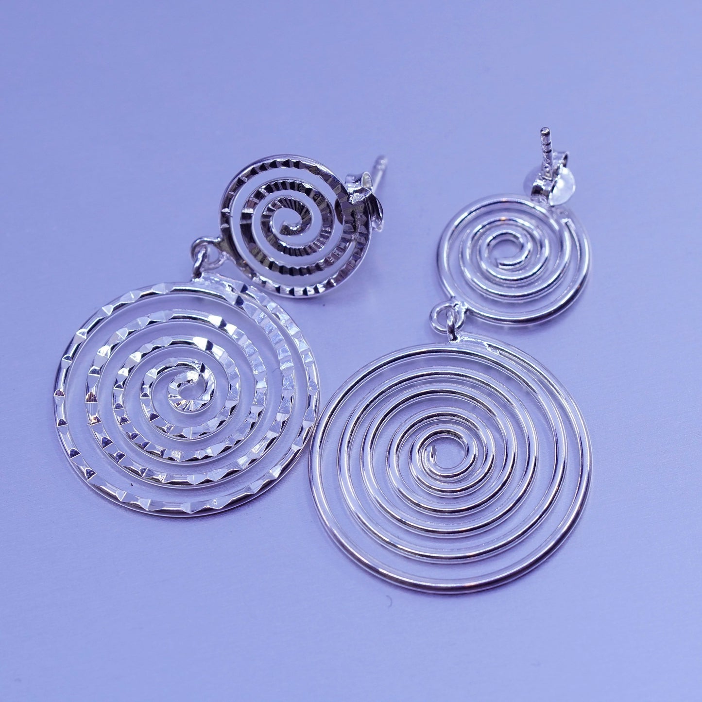Vintage Sterling 925 silver handmade swirly circle earrings