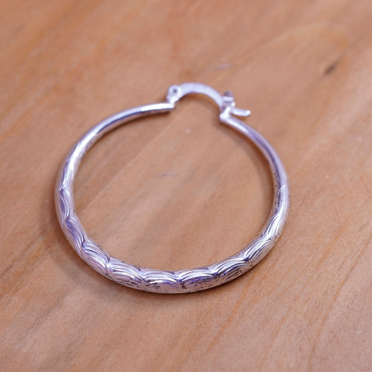 1.5”, vtg Italy Sterling silver handmade hoops, textured 925 huggie earrings