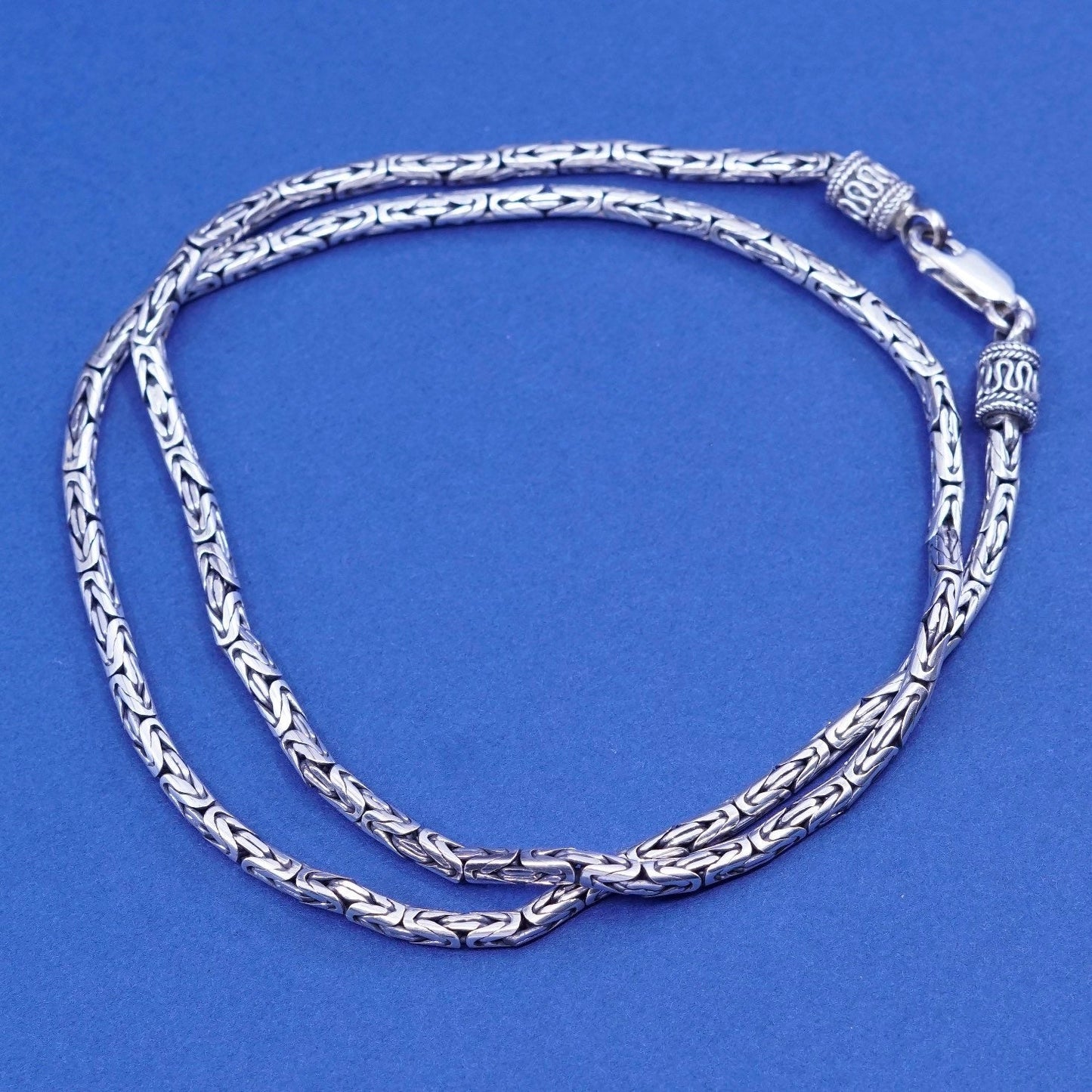 18”, sterling silver 925 handmade Bali birdcage Byzantine chain, men’s necklace