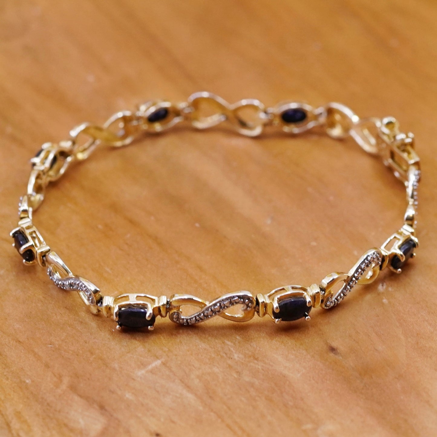 7.5”, vintage vermeil gold Sterling silver tennis bracelet diamond sapphire