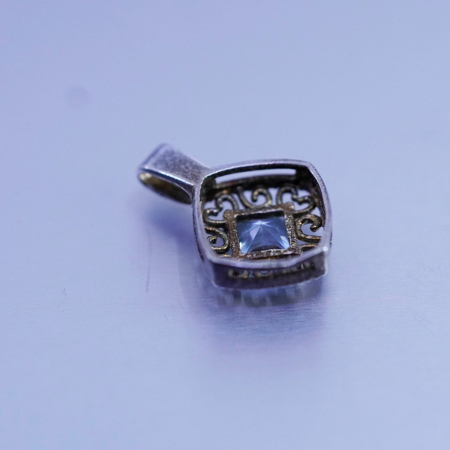 antique sterling 925 silver pendant with blue topaz