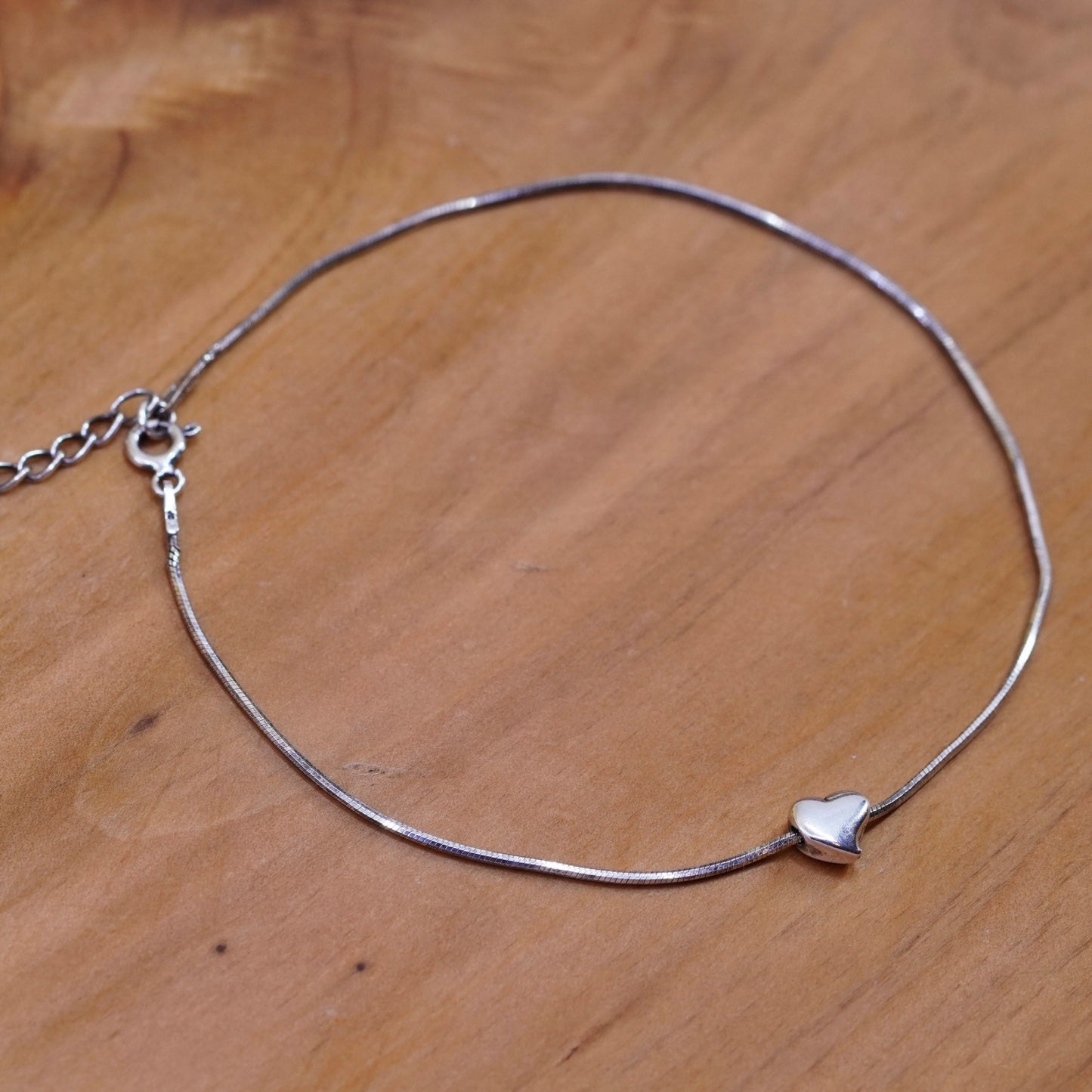 9+1”, vintage Sterling 925 silver handmade snake bracelet anklet heart charm