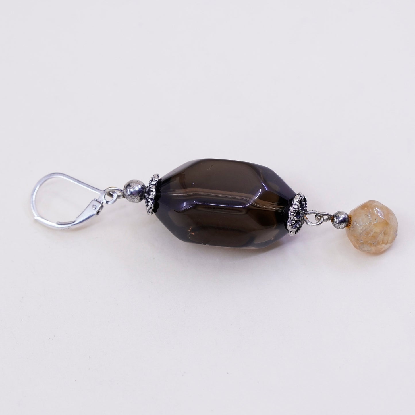Vintage Sterling 925 silver handmade earrings with smoky topaz N citrine beads