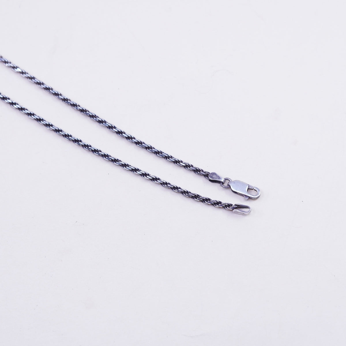 16” 2mm, vintage sterling silver necklace, 925 diamond rope chain