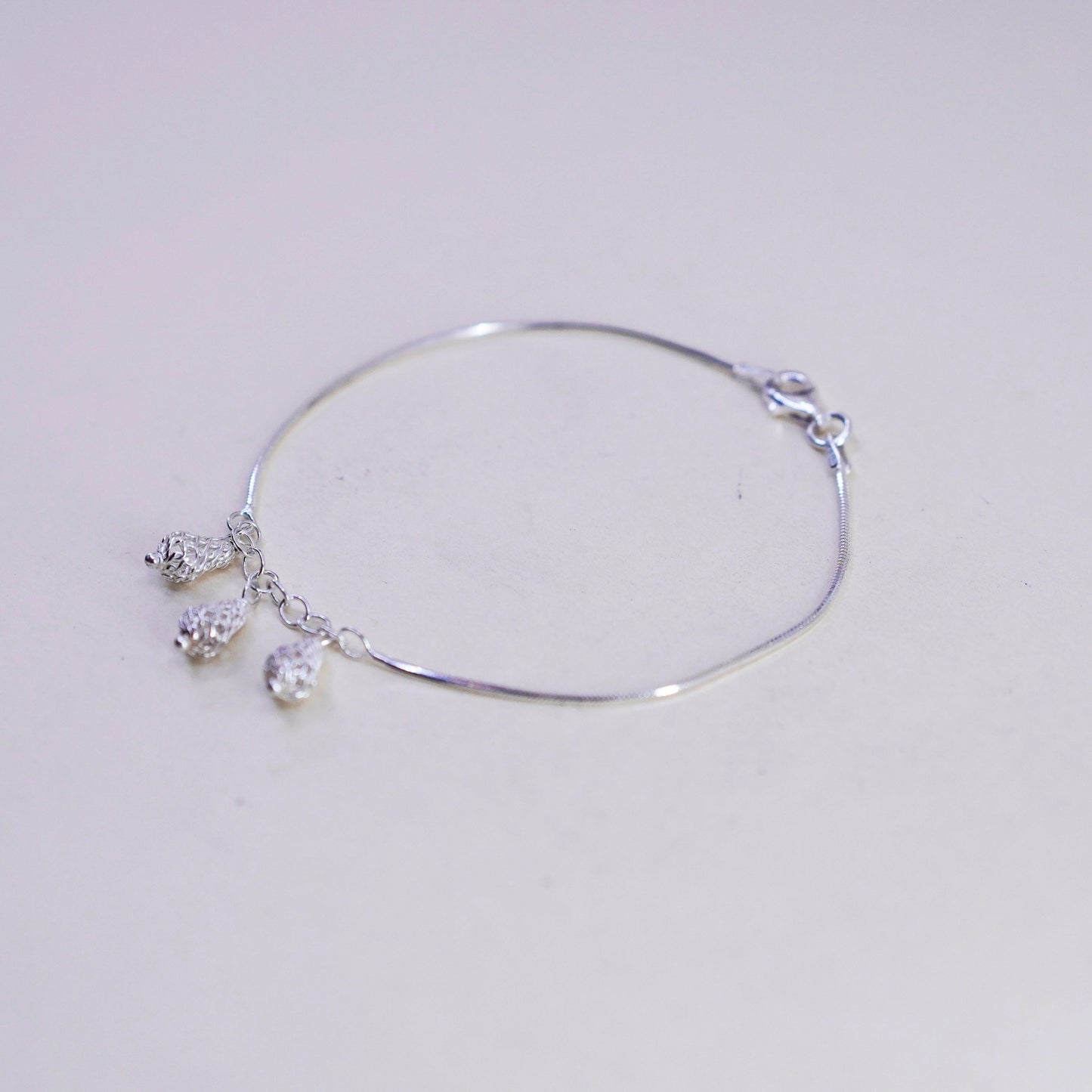 7”, vintage Sterling silver bracelet, 925 snake chain filigree teardrop charm