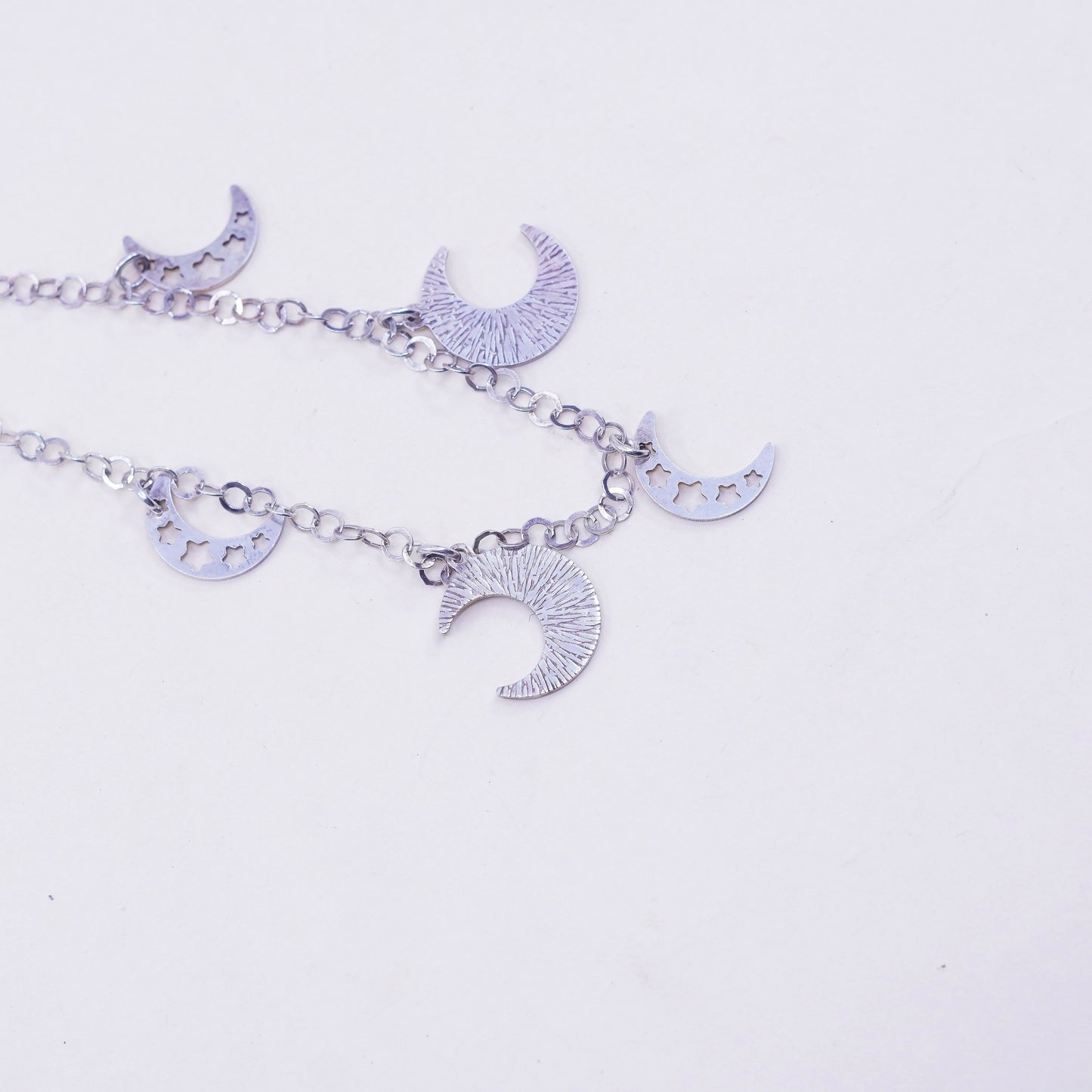 7.25”, Italy sterling silver handmade bracelet, 925 circle chain moon charms