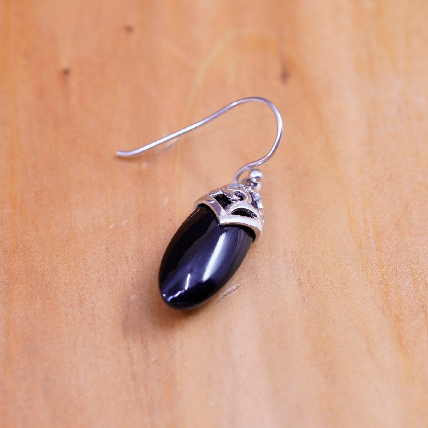 Vintage Sterling 925 silver handmade earrings with obsidian dangles