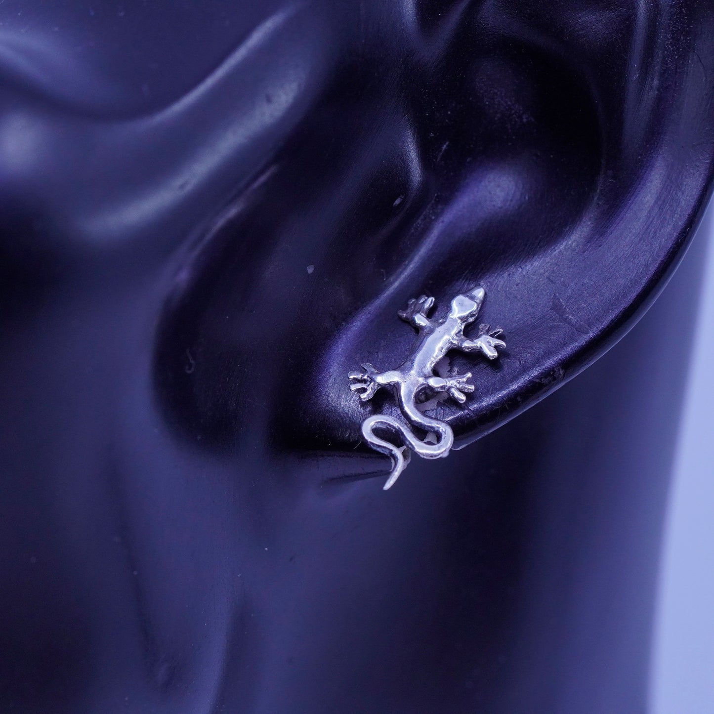 Vintage Sterling silver handmade earrings, 925 lizard studs