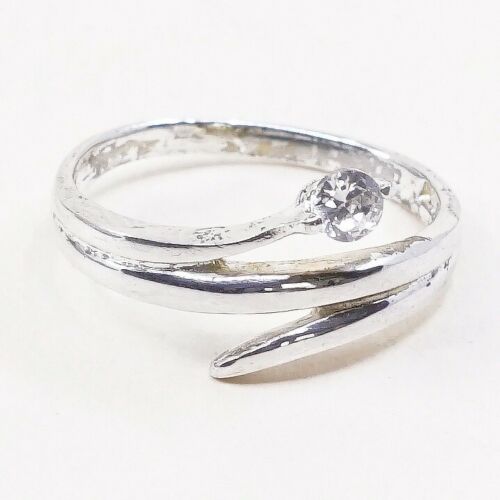 Sz 7.25, Vtg Sterling Ring, 925 Silver Handmade Engagement Band Ring W/ CZ