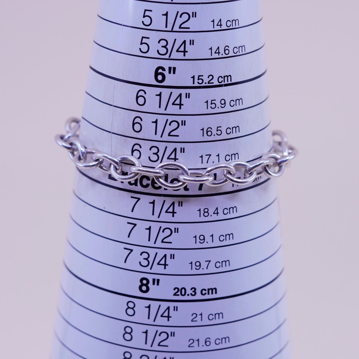 7”, 9mm, Vintage sterling 925 silver circle charm link chain bracelet