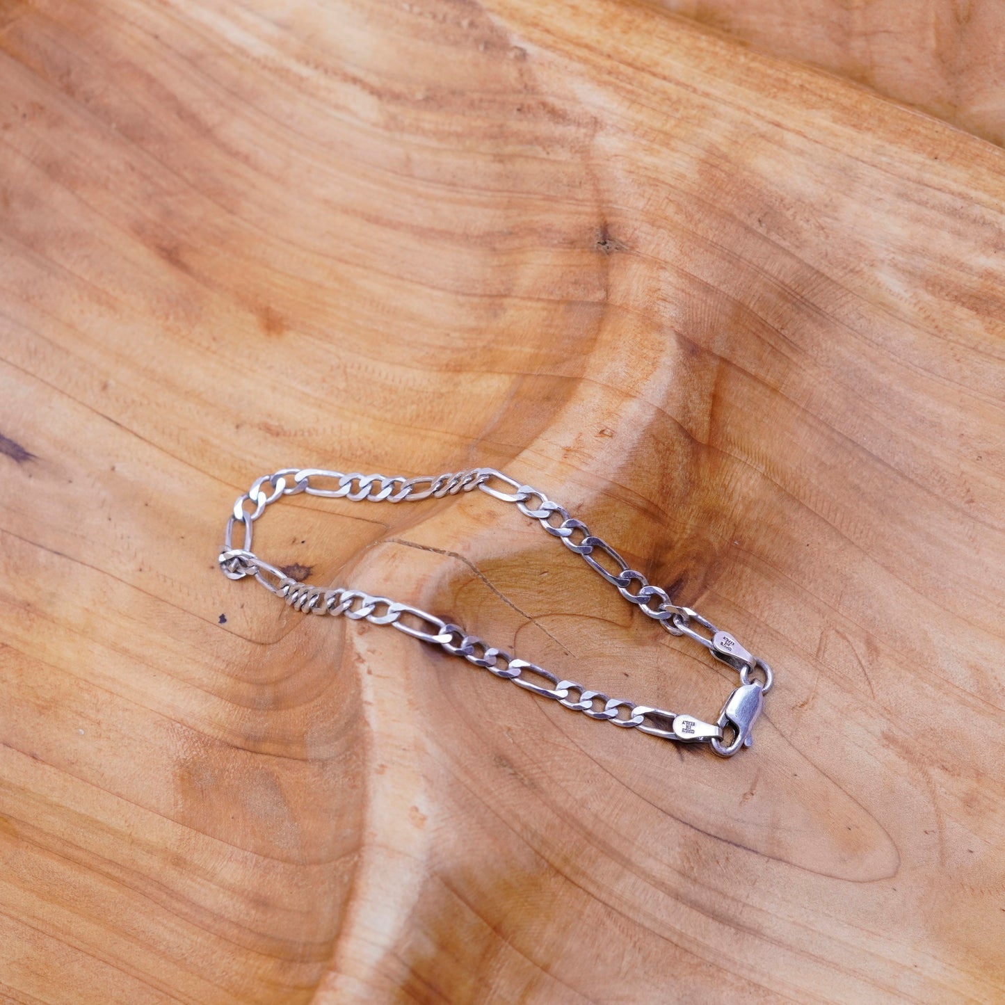 7”, 4mm, vintage milor Sterling silver bracelet, 925 figaro link chain