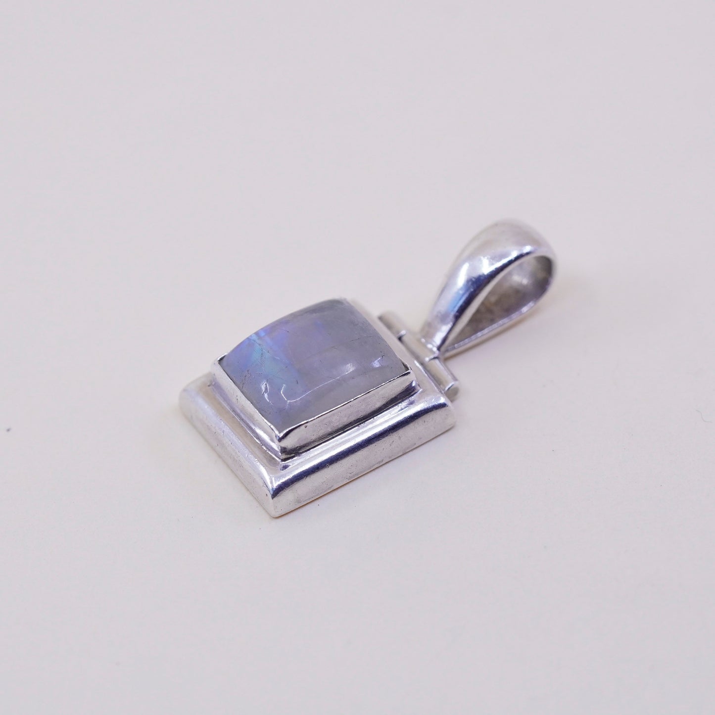 Vintage Sterling 925 silver handmade pendant with square moonstone