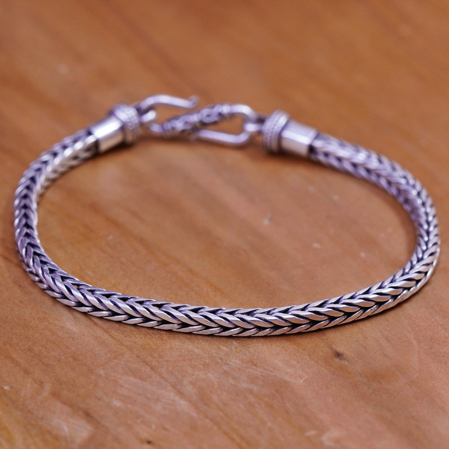 6.5”, vintage heavy Sterling silver handmade bracelet, square 925 wheat chain