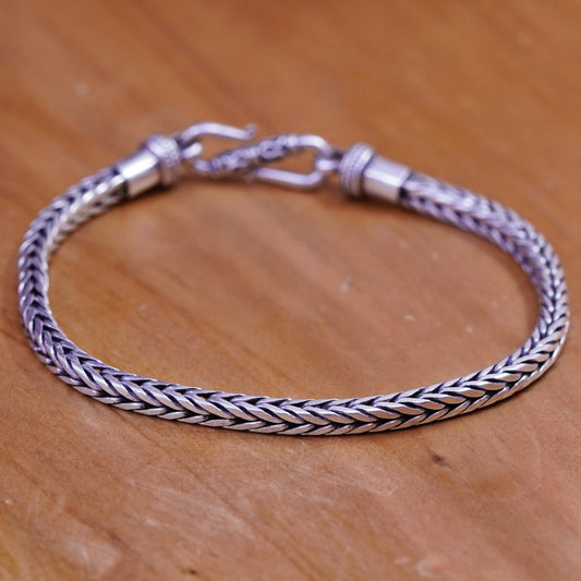 6.5”, vintage heavy Sterling silver handmade bracelet, square 925 wheat chain