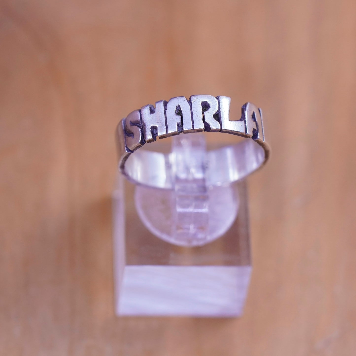 Size 10, vtg sterling silver handmade ring, 925 name sharla band, minimalist