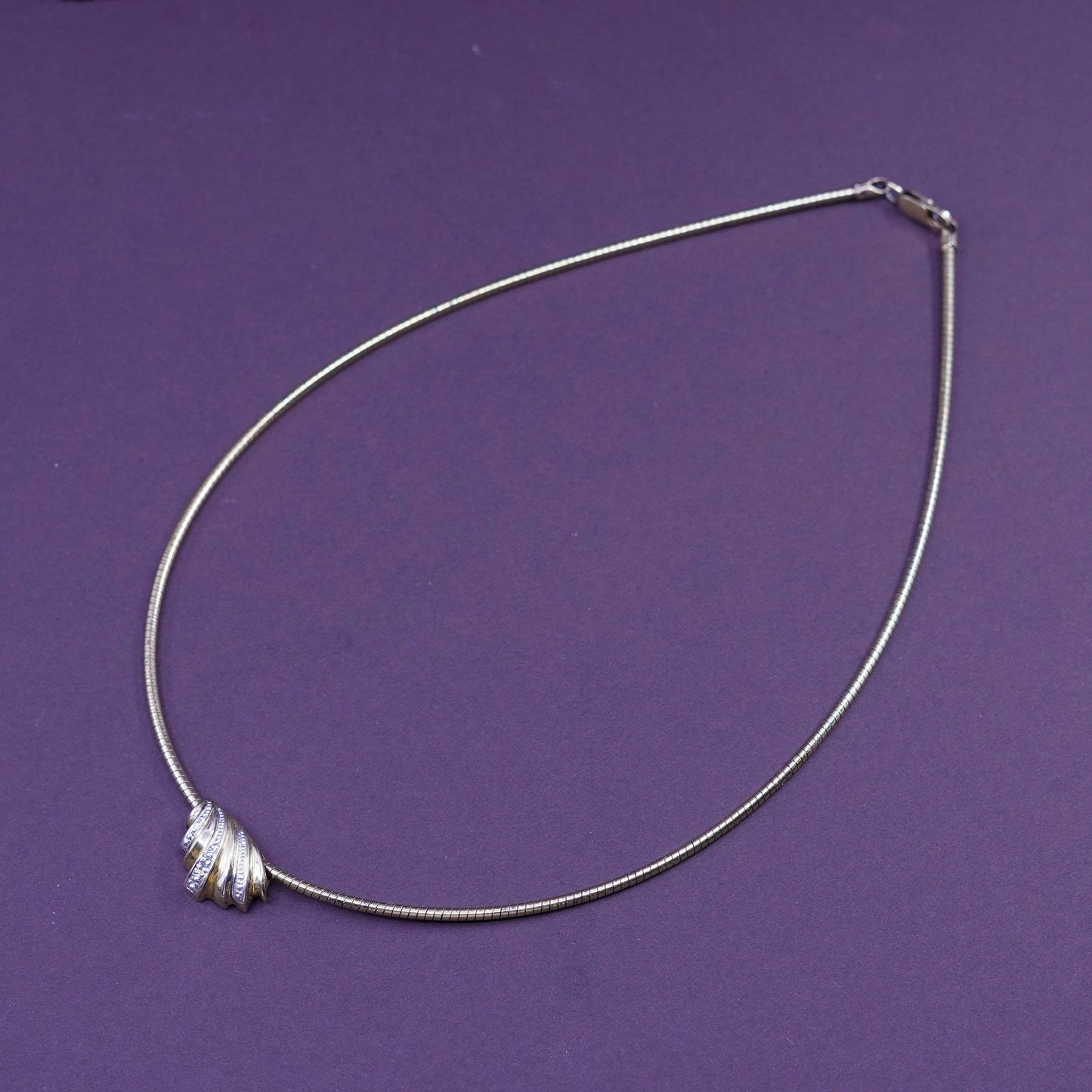 17”, vintage vermeil gold over sterling silver bold snake chain pendant diamond