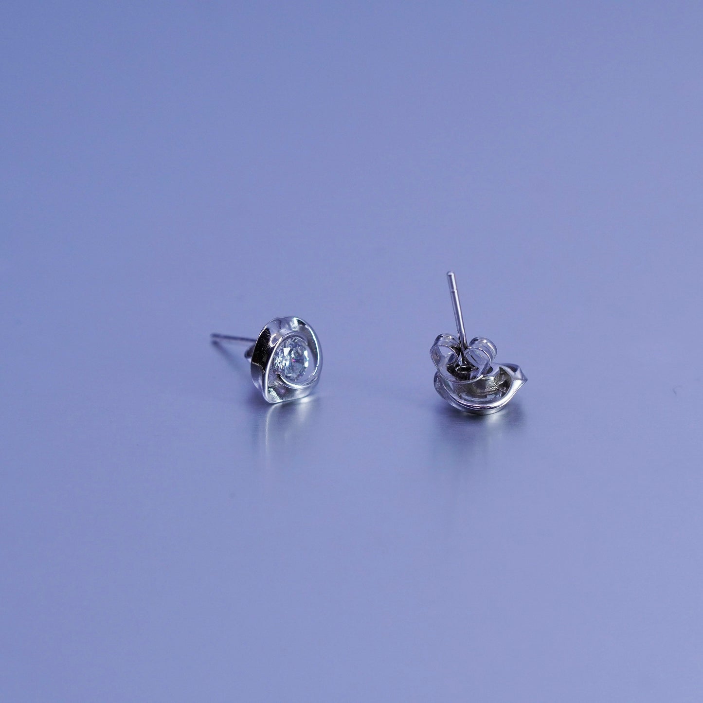 Vintage Sterling 925 silver earrings, entwined studs with cz inlay