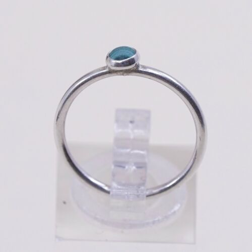 Sz 7.25, Vtg Sterling Silver Handmade Ring, 925 Silver Band W Malachite Inlay