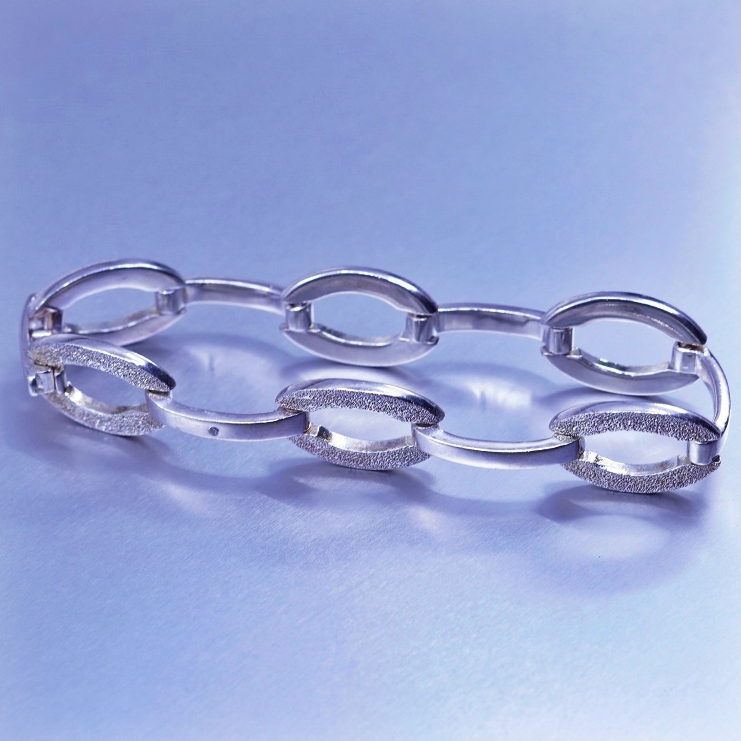 6.75”, vtg Italy Sterling 925 silver handmade bracelet, modern glitter chain
