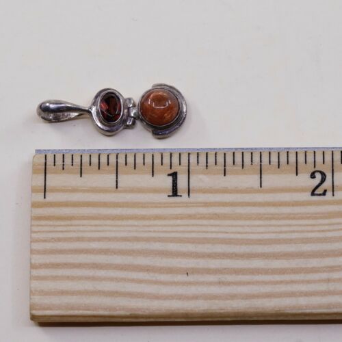 Vtg Handmade Sterling Silver 925 Pendant, Solid 925 Silver W/ Garnet N Ruby