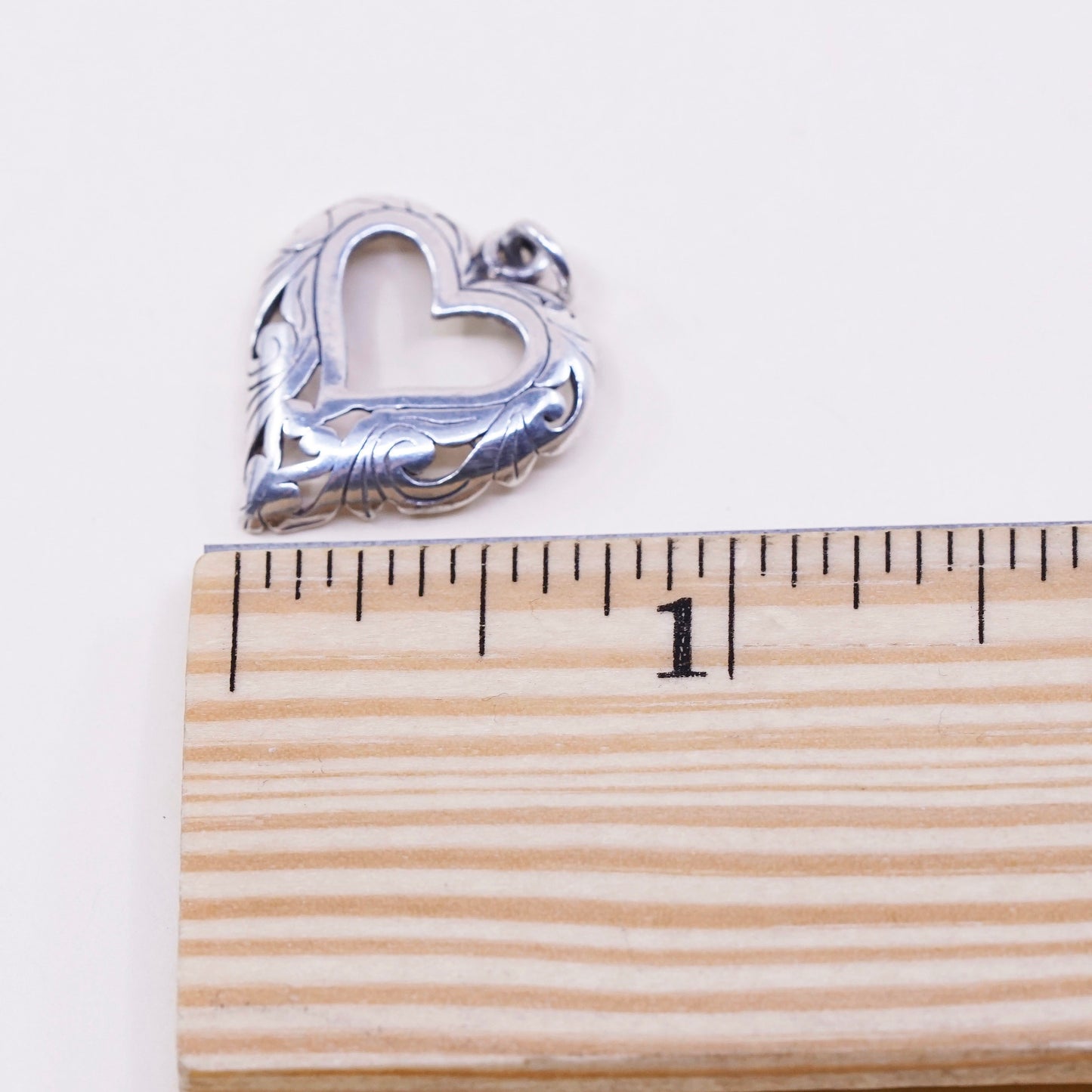 Vintage sterling 925 silver handmade filigree heart pendant charm