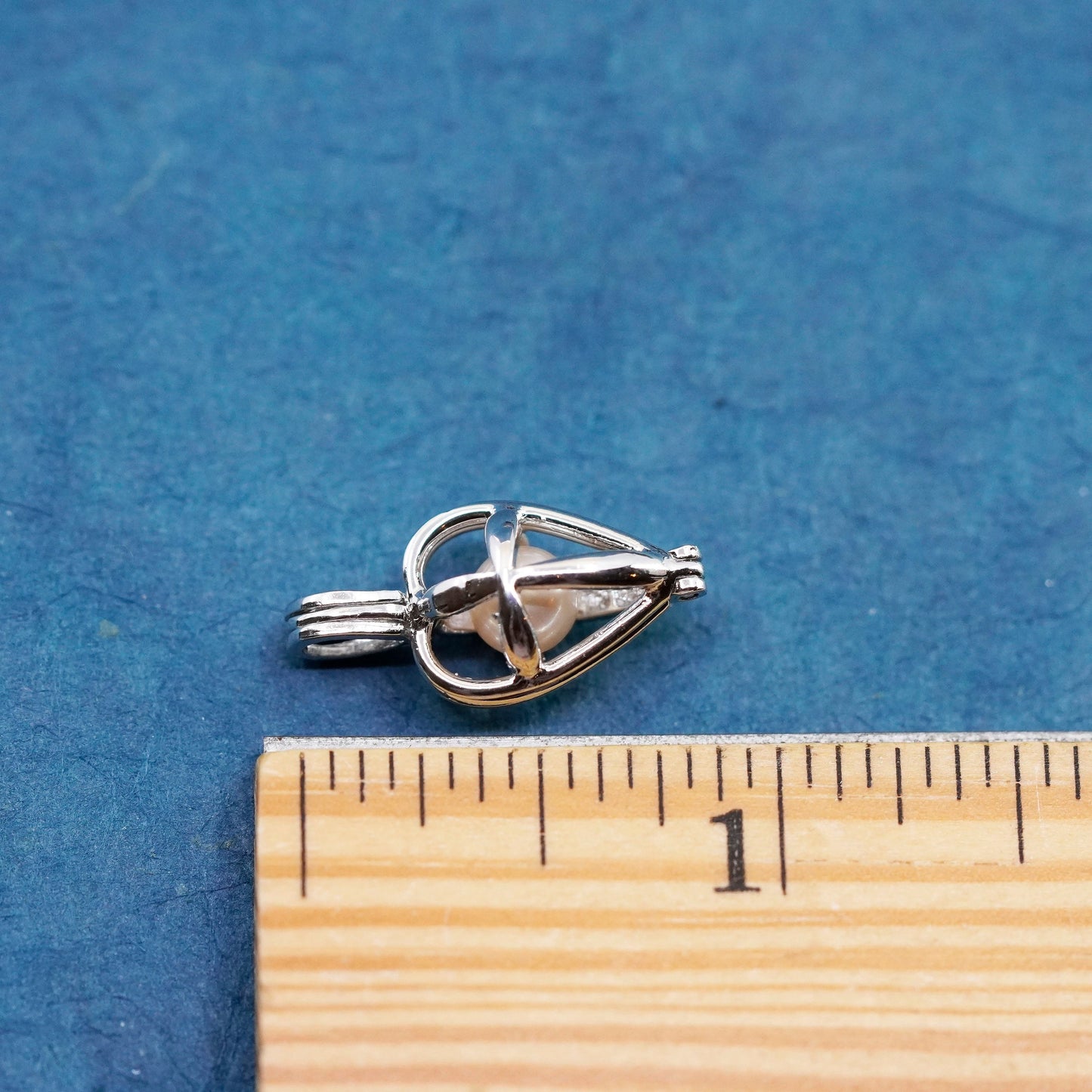 Vintage Sterling silver handmade pendant, 925 pearl cage