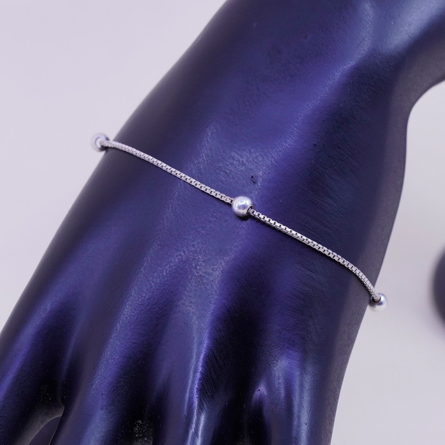 7.25”, 1mm, Vintage sterling silver bracelet, 925 snake chain with beads