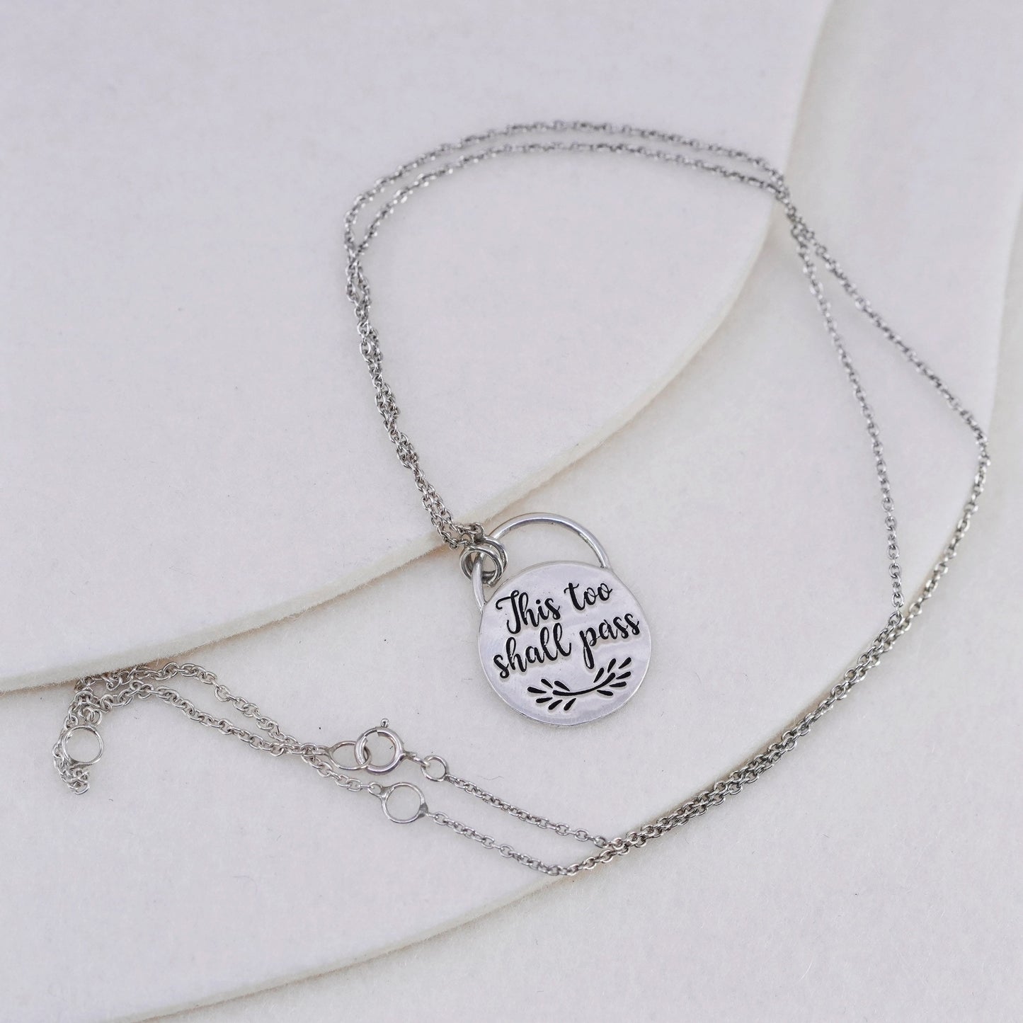 16+4”, Sterling 925 silver handmade circle necklace this too shall pass pendant