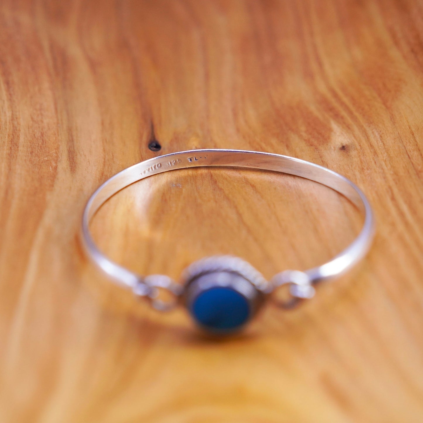 7.5”, Sterling silver handmade bracelet, Mexico 925 hinged bangle turquoise