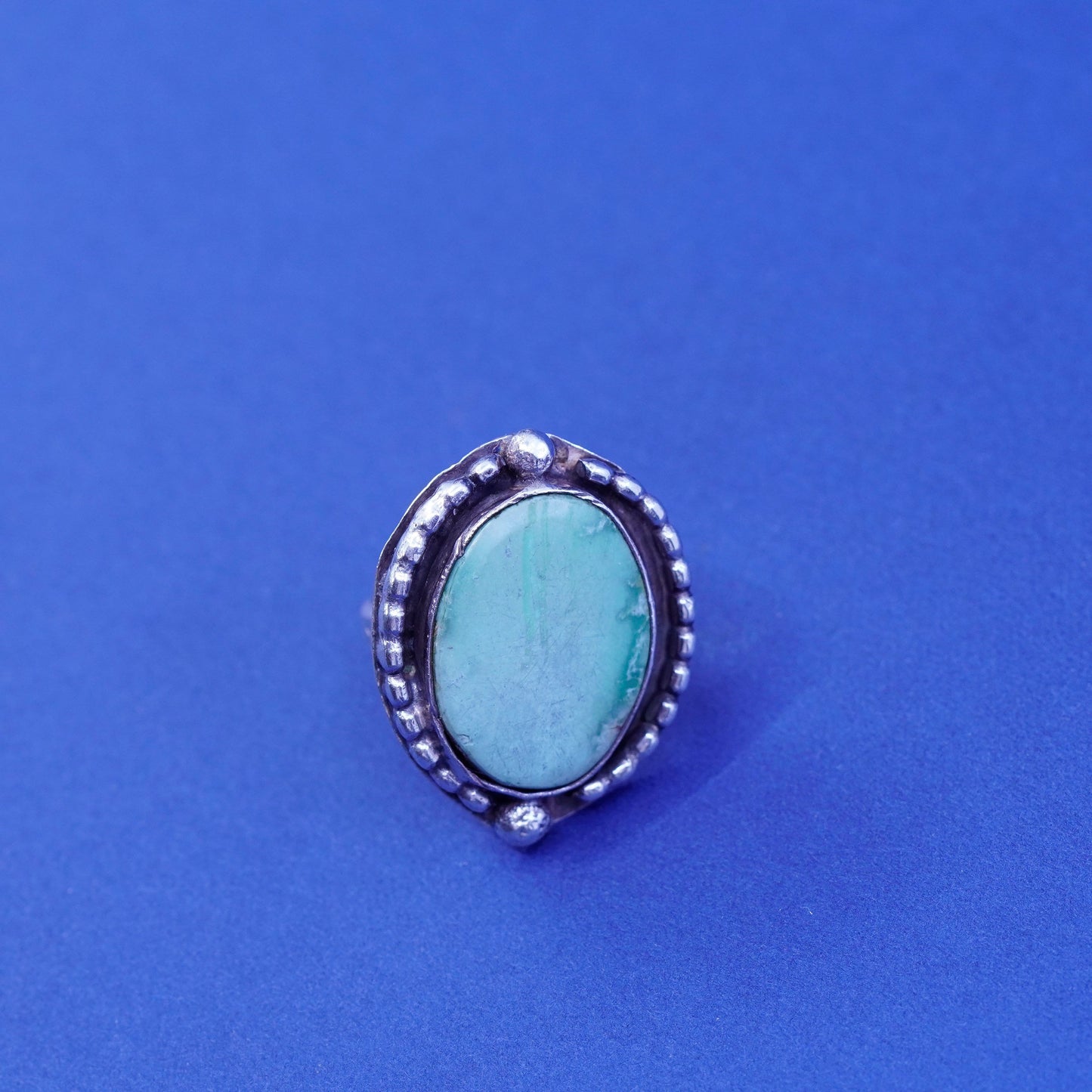 Size 5.5, vintage Sterling 925 silver handmade ring with turquoise, Silver tested
