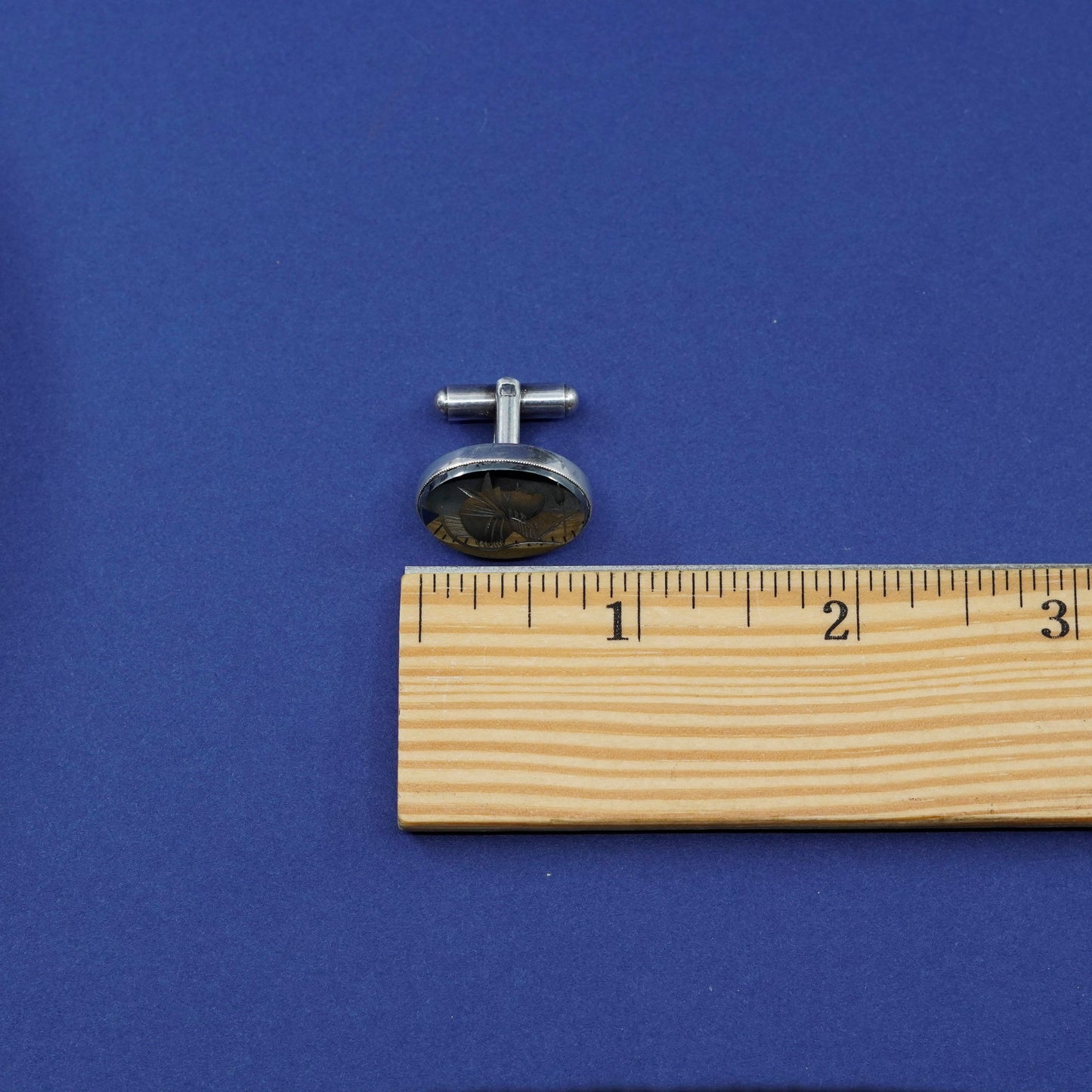 sterling silver Handmade hematite Roman soldier oval cufflink, 925 cuff link