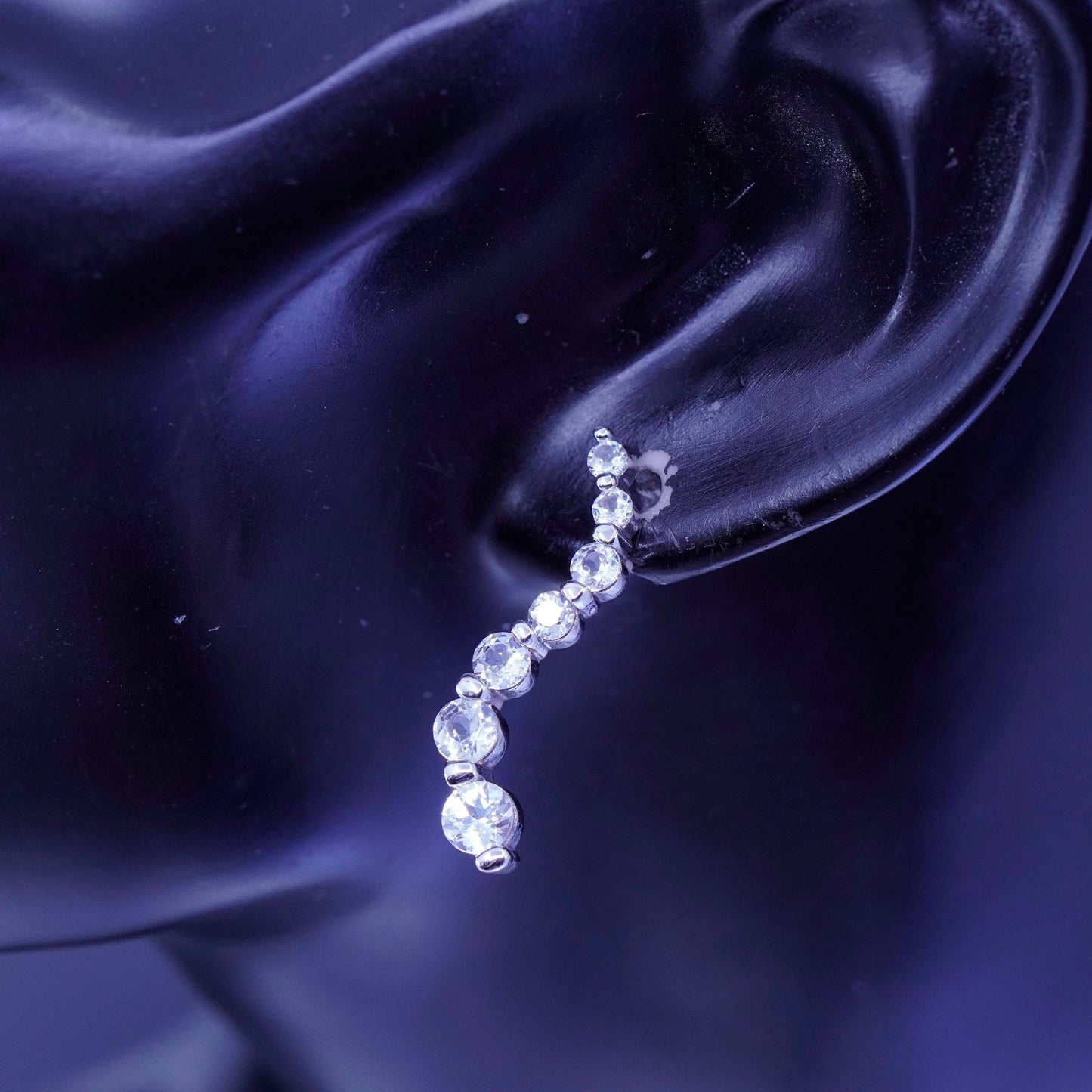 Vintage Sterling 925 silver earrings, wavy studs with Cz inlay