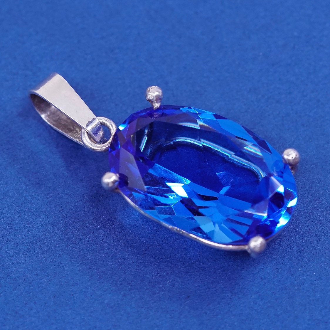 vtg sterling silver handmade pendant, 925 with blue topaz stone
