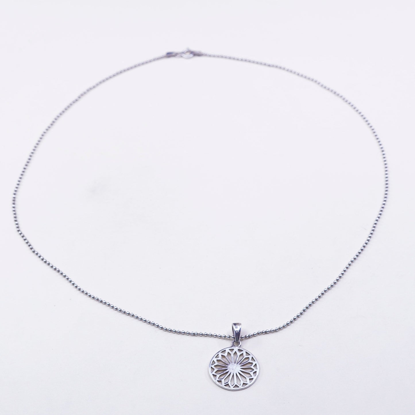 20”, Vintage Sterling 925 silver bead chain necklace filigree snowflake pendant