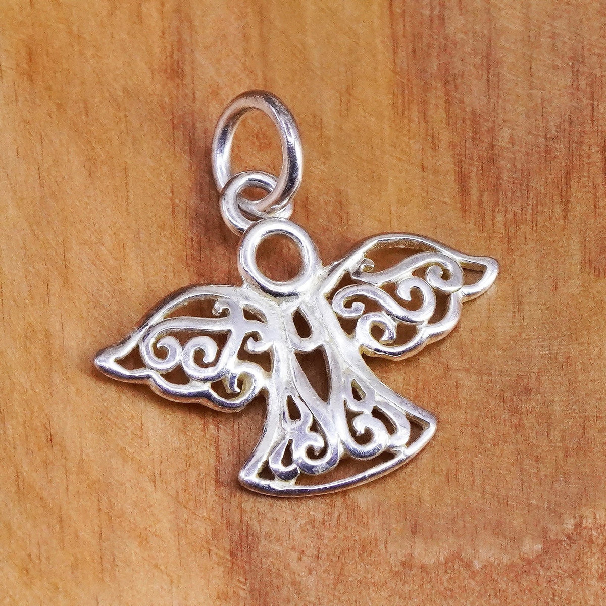 Vintage Sterling silver handmade pendant, filigree 925 angel charm