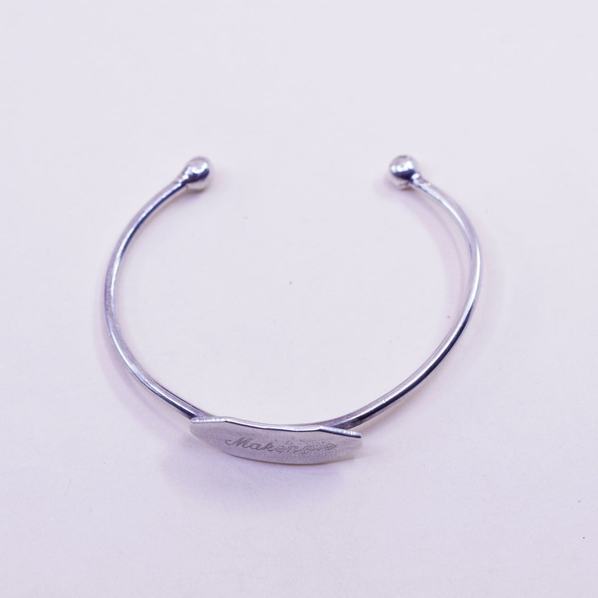 5.5”, Sterling silver baby bracelet, Mexico 925 cuff engraved name “makengie”
