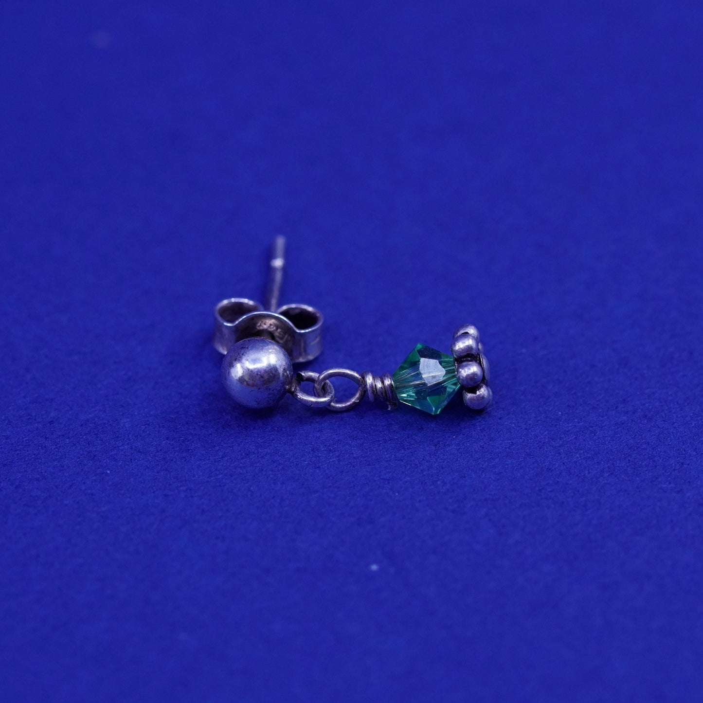 Vintage sterling 925 silver handmade earrings with green crystal