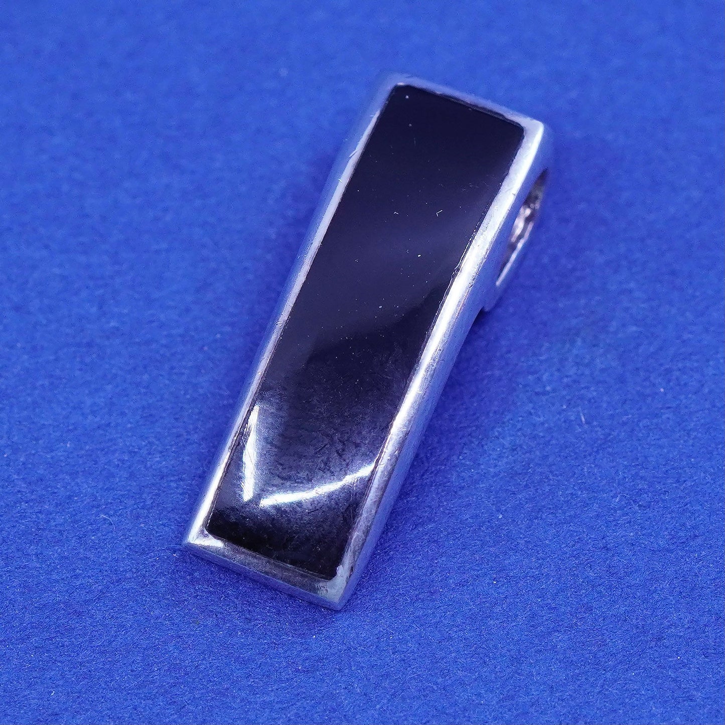 Vintage Sterling 925 silver handmade pendant with long obsidian inlay