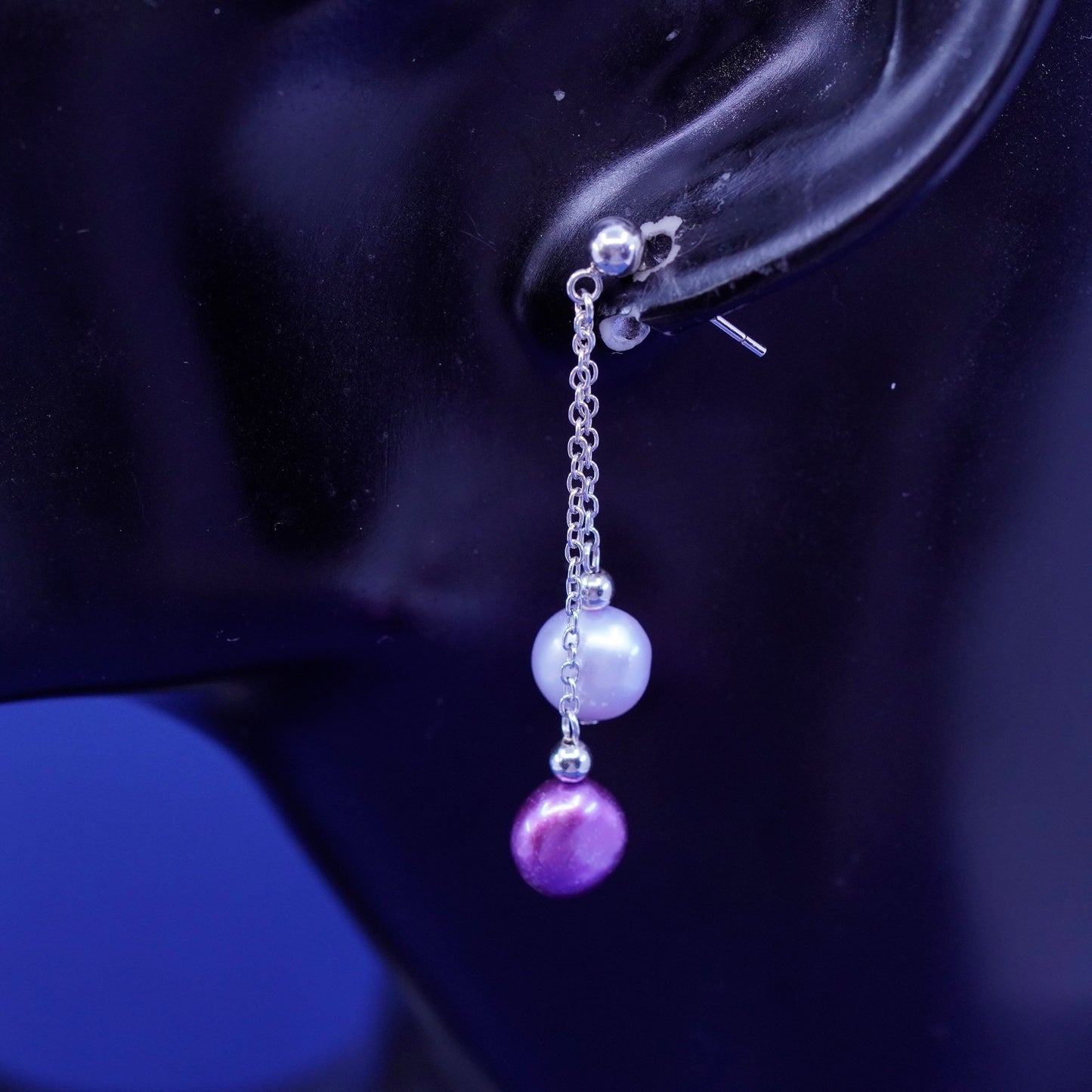 Sterling silver handmade earrings, 925 fringe with red and white pearl drops
