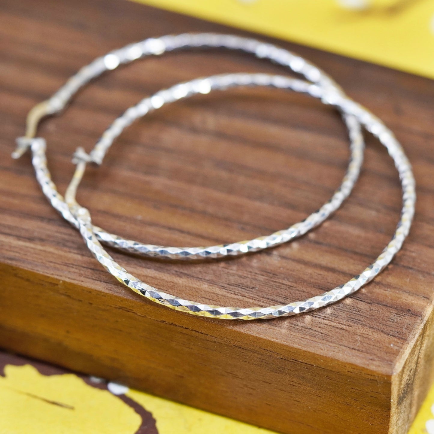 2”, vintage Mexico Sterling silver handmade earrings, textured huge 925 hoops