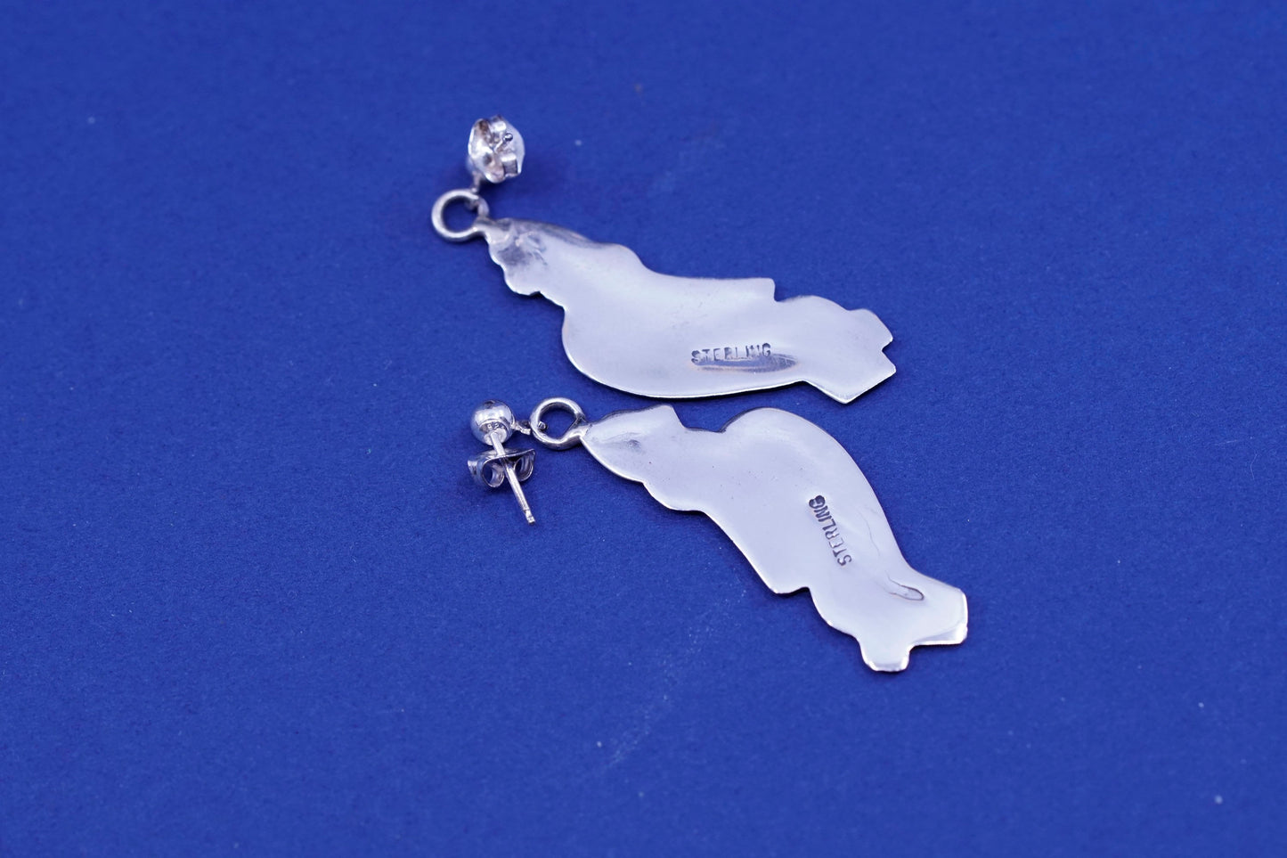 Native American Sterling silver Handmade earrings, 925 Kokopelli Dangles