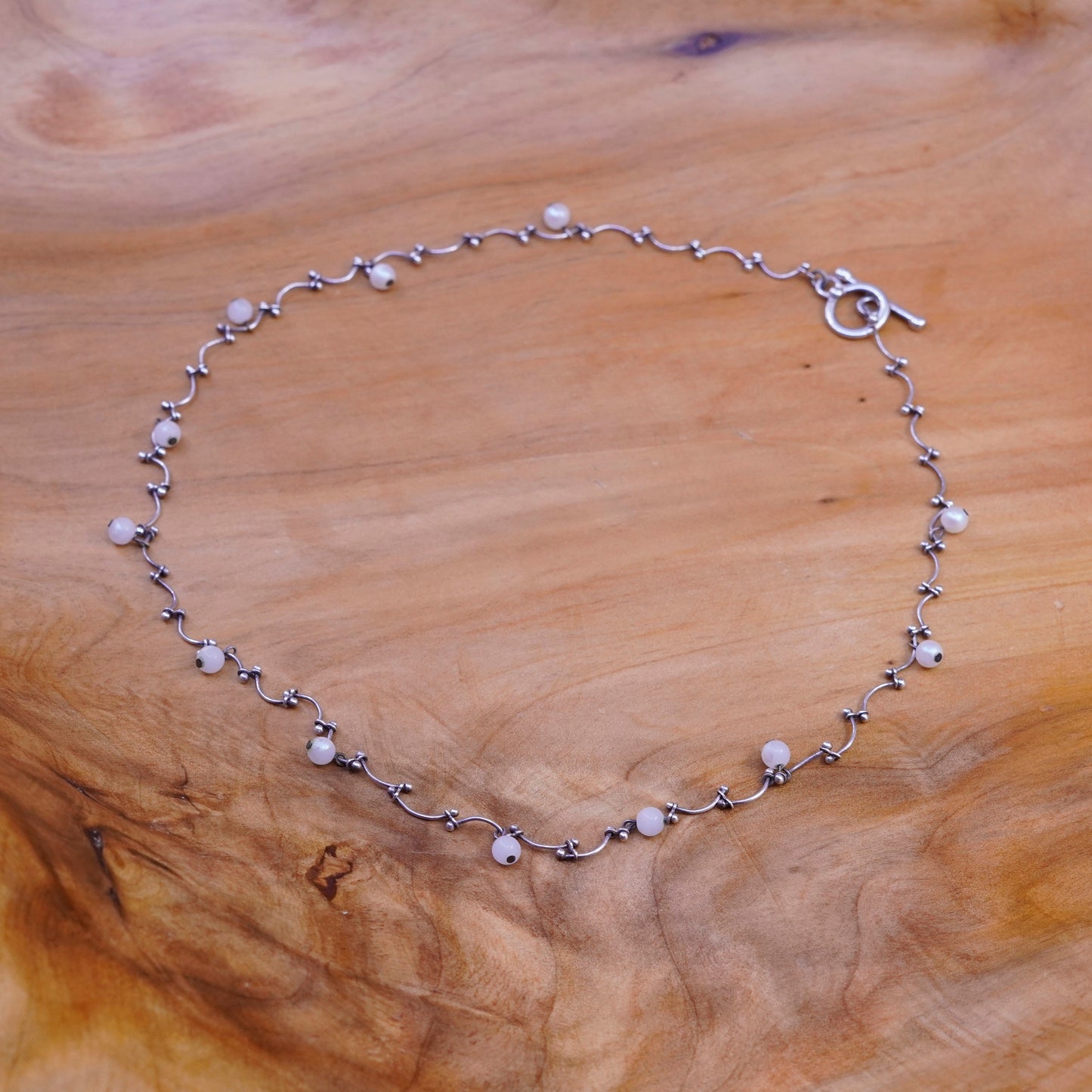 16”, vintage Sterling silver necklace, 925 dna chain with faux pearl