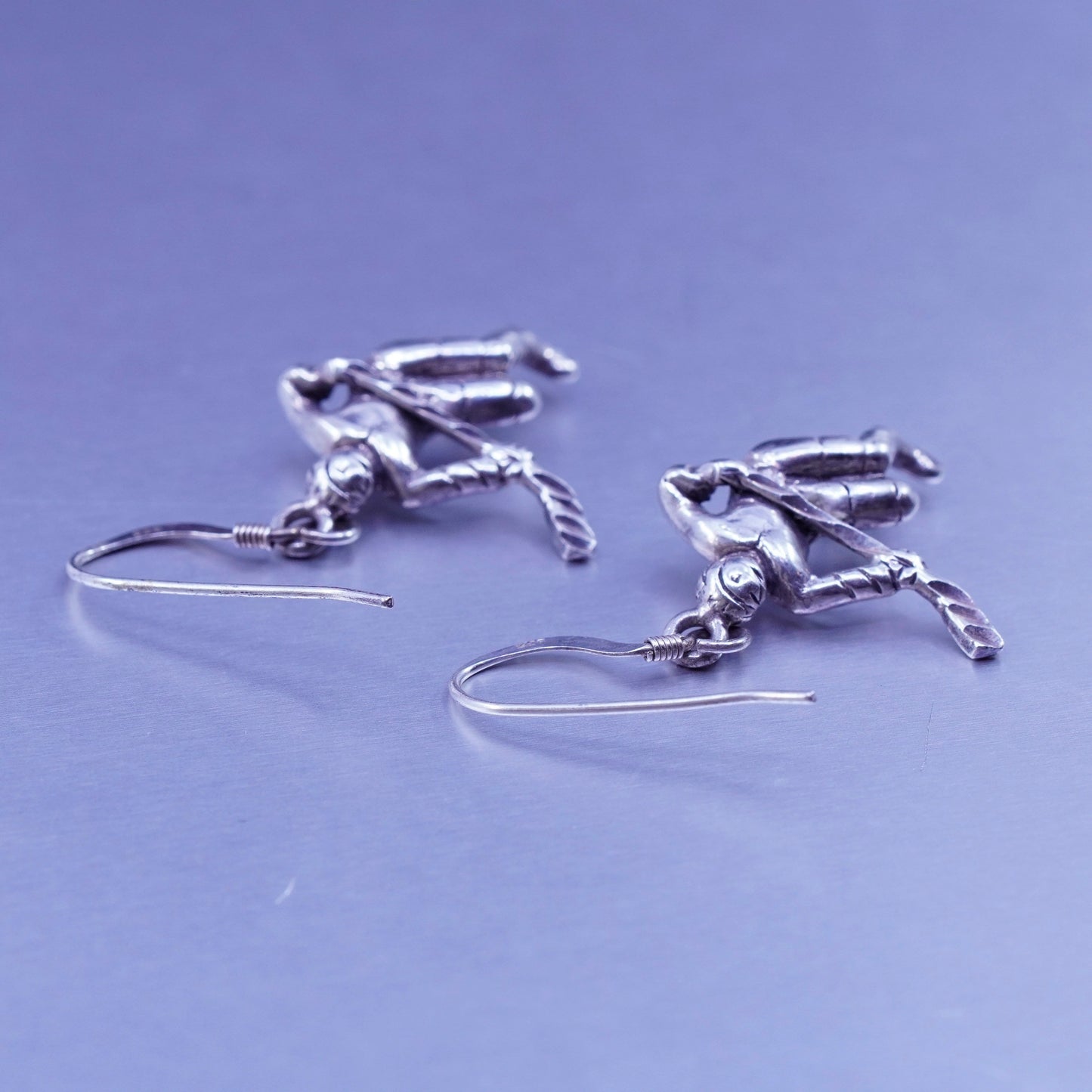Vintage Sterling 925 silver handmade hockey player earrings
