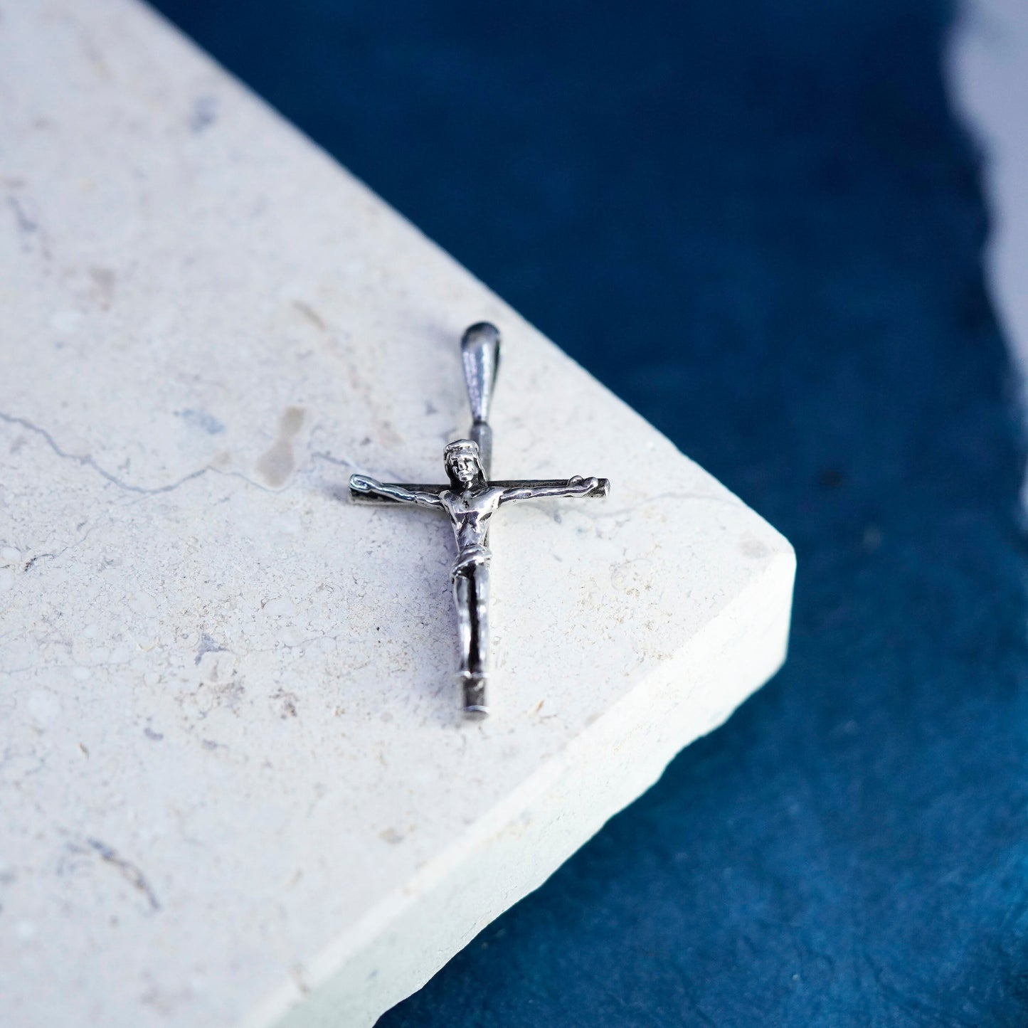 Vintage Sterling silver handmade pendant, 925 Jesus cross