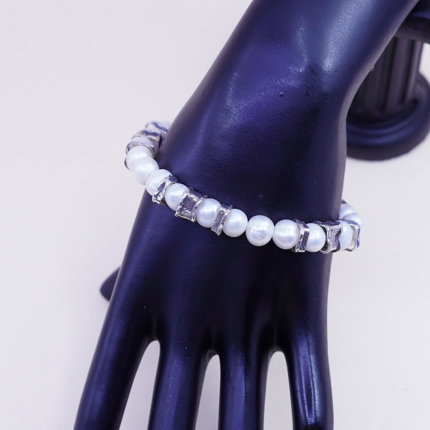 7.25” 9mm, Vintage handmade bracelet, freshwater pearl with 925 silver clasp
