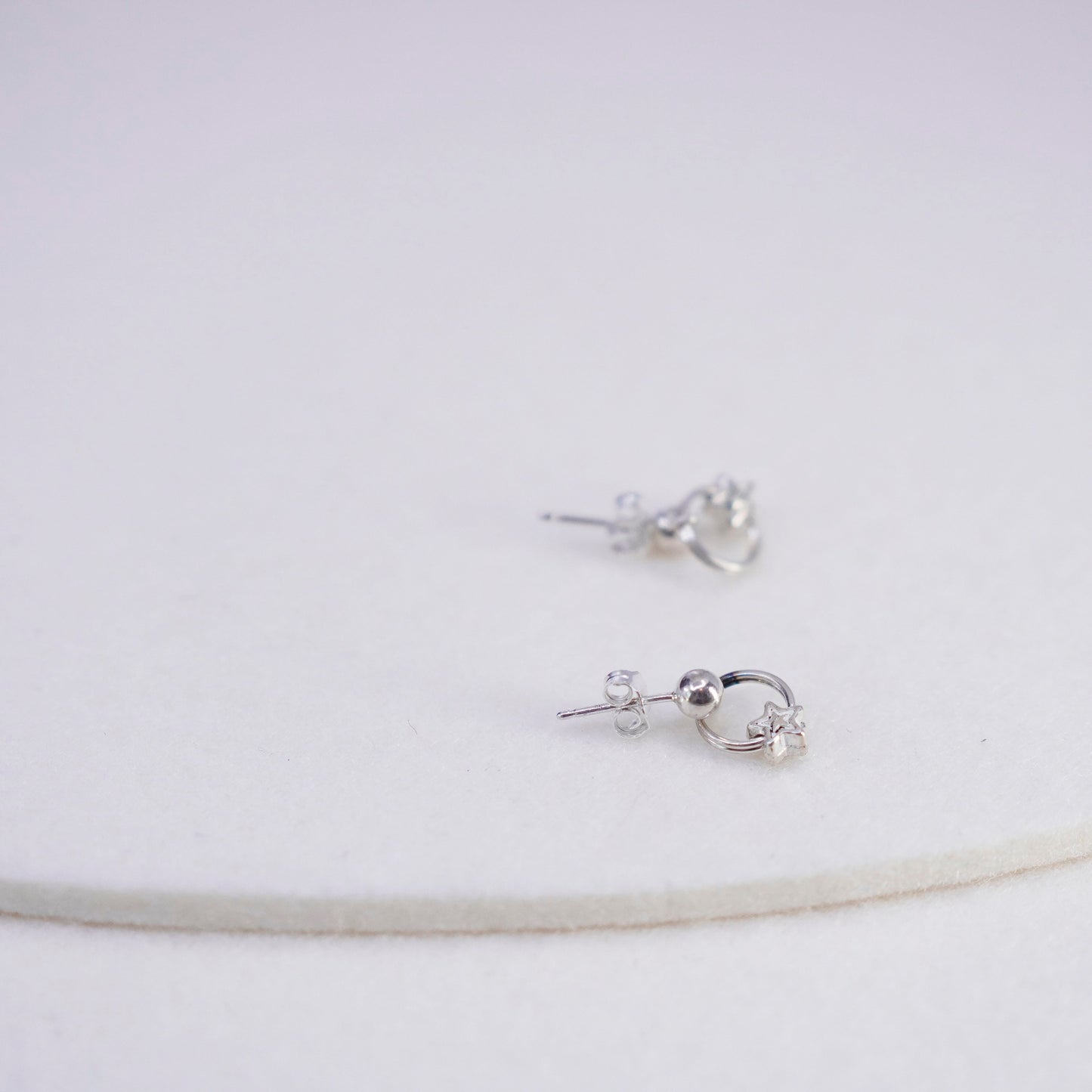 Vintage sterling 925 silver handmade earrings, studs with star dangles