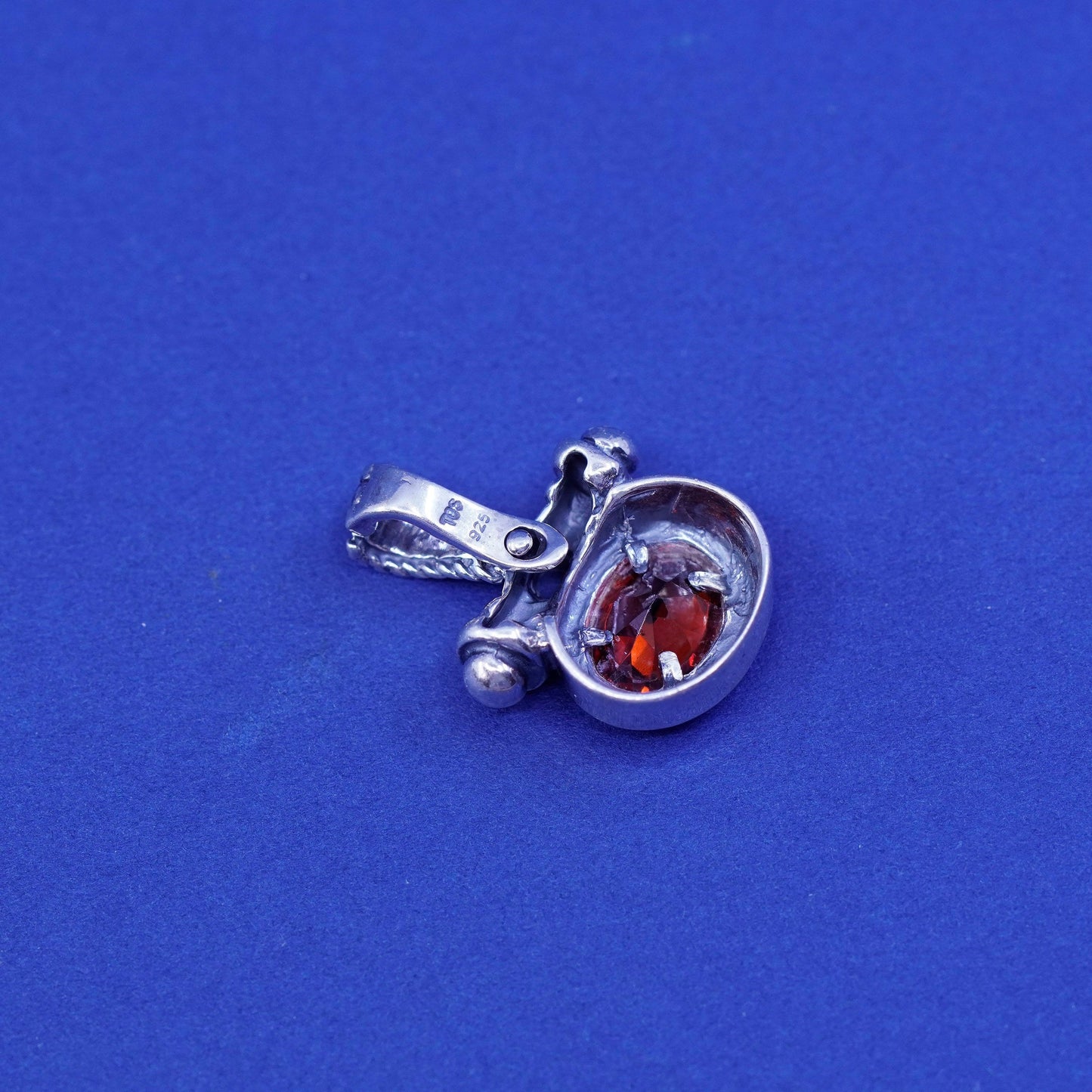 Vintage Sterling 925 silver handmade pendant with ruby and beads