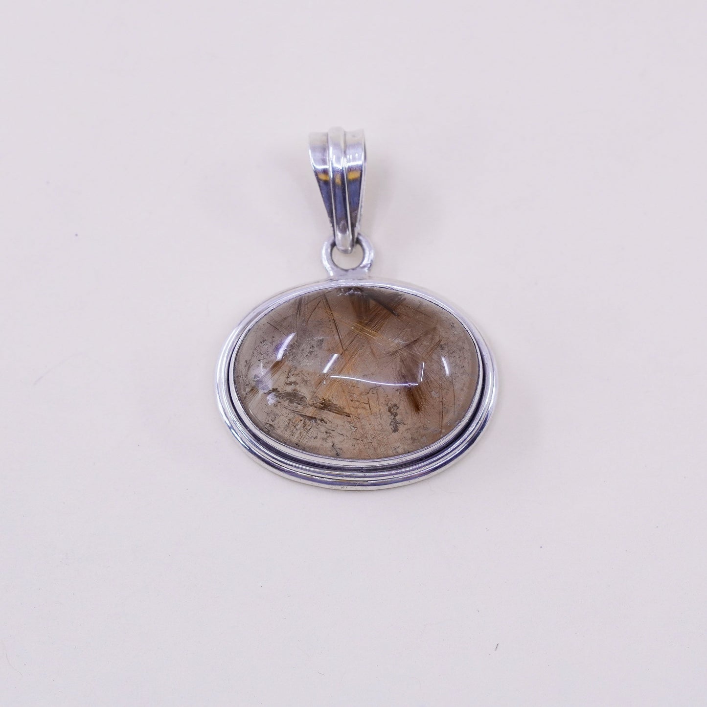 Vintage handmade sterling 925 silver charm pendant with rutilated quartz