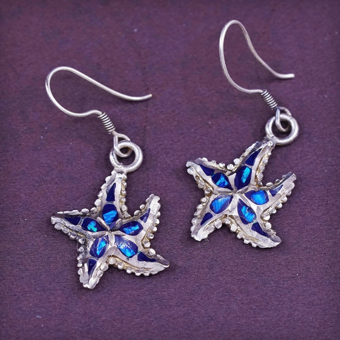 vtg CARDENAS sterling silver handmade earrings, mexico 925 starfish w/ opal